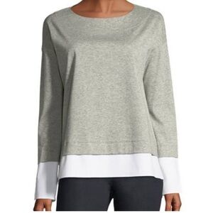 Lafayette 148 Gray & White Cotton Gabriel TwoFer Overlay Top, Boat Neck Size 1X